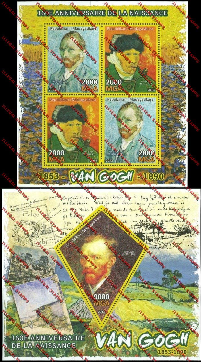 Madagascar 2013 Vincent Van Gogh Illegal Stamp Souvenir Sheet and Sheetlet