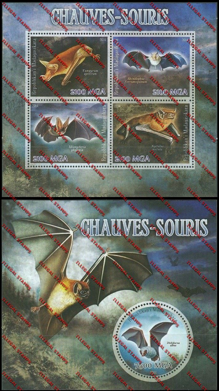 Madagascar 2014 Bats Illegal Stamp Souvenir Sheet and Sheetlet