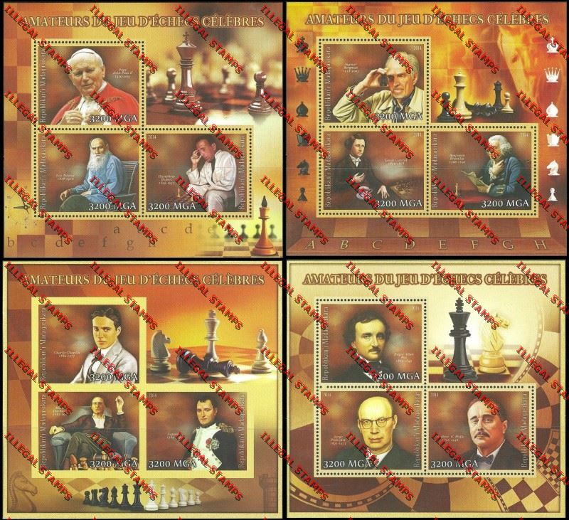 Madagascar 2014 Amateur Chess Players Illegal Stamp Souvenir Sheets