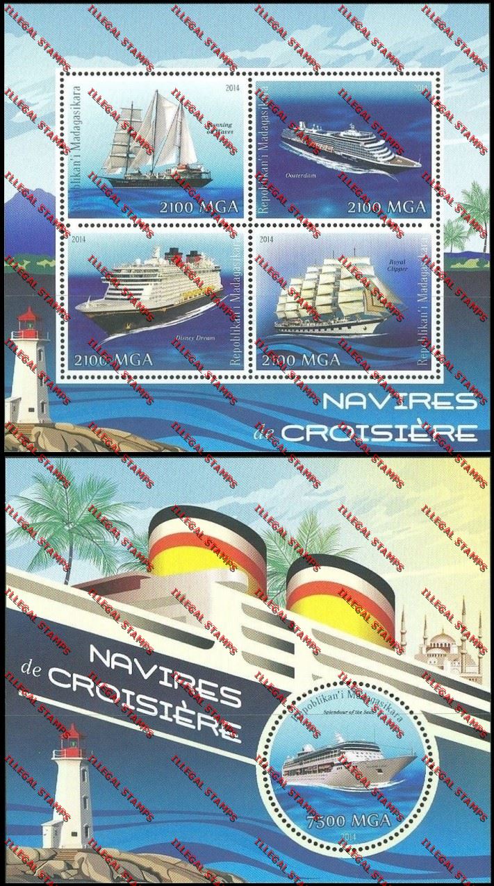 Madagascar 2014 Cruise Ships Illegal Stamp Souvenir Sheet and Sheetlet