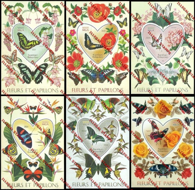 Madagascar 2014 Flowers and Butterflies Illegal Stamp Souvenir Sheets