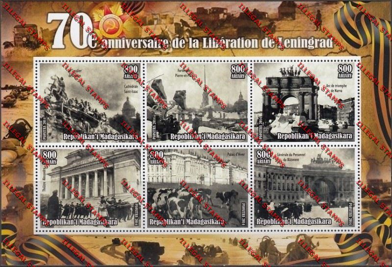 Madagascar 2014 70th Anniversary of the Liberation of Leningrad Illegal Stamp Souvenir Sheetlet of Six