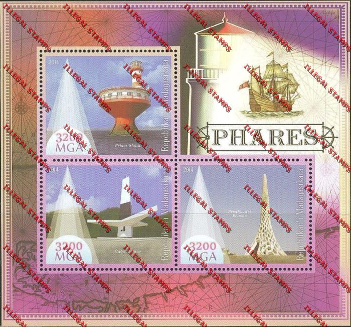 Madagascar 2014 Lighthouses Illegal Stamp Souvenir Sheet