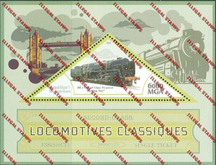 Madagascar 2014 Classic Locomotives Second Class Illegal Stamp Souvenir Sheet