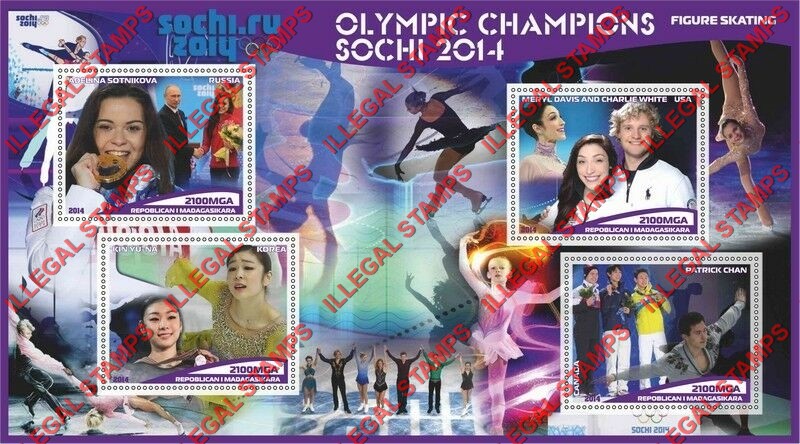Madagascar 2014 Olympic Champions Figure Skating Illegal Stamp Souvenir Sheet of 4