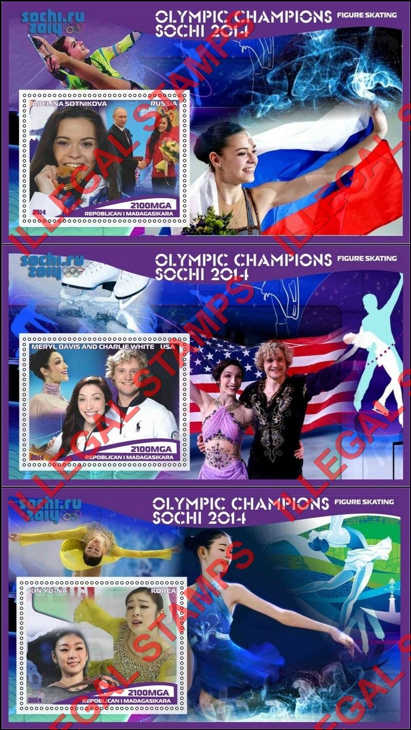 Madagascar 2014 Olympic Champions Figure Skating Illegal Stamp Souvenir Sheets of 1 (Part 1)