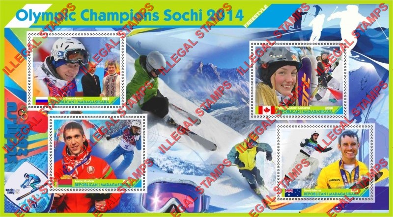 Madagascar 2014 Olympic Champions Freestyle Illegal Stamp Souvenir Sheet of 4