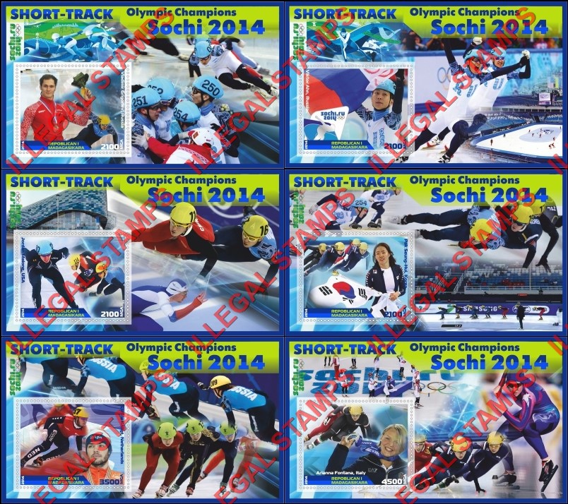 Madagascar 2014 Olympic Champions Short-Track Illegal Stamp Souvenir Sheets of 1