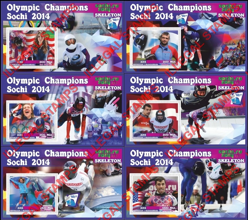 Madagascar 2014 Olympic Champions Skeleton Illegal Stamp Souvenir Sheets of 1