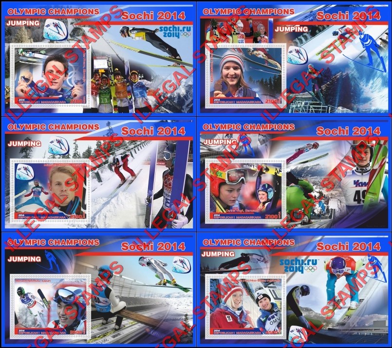 Madagascar 2014 Olympic Champions Ski Jumping Illegal Stamp Souvenir Sheets of 1