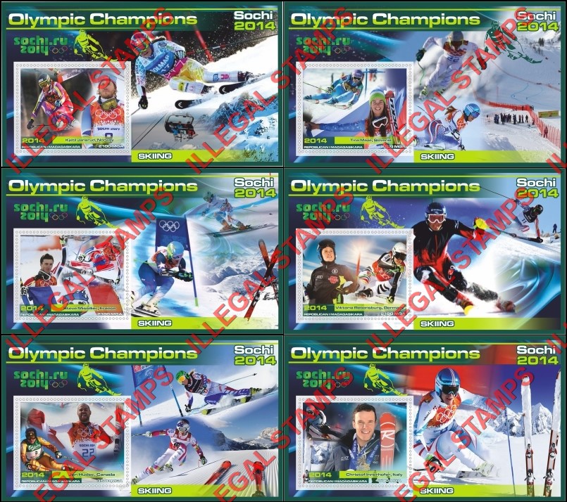 Madagascar 2014 Olympic Champions Skiing Illegal Stamp Souvenir Sheets of 1