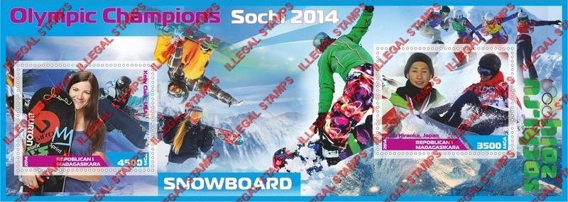 Madagascar 2014 Olympic Champions Snowboard Illegal Stamp Souvenir Sheet of 2