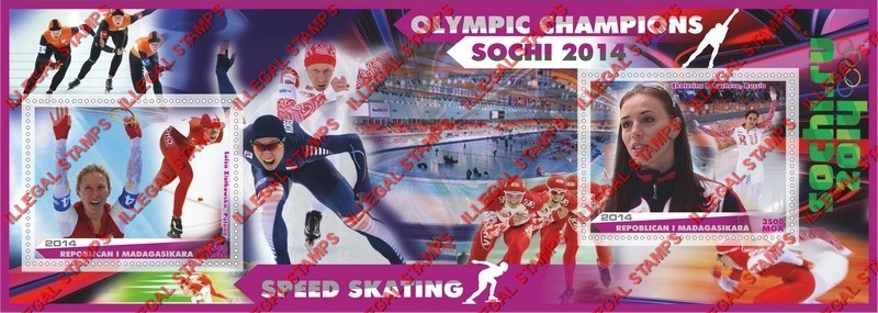 Madagascar 2014 Olympic Champions Speed Skating Illegal Stamp Souvenir Sheet of 2