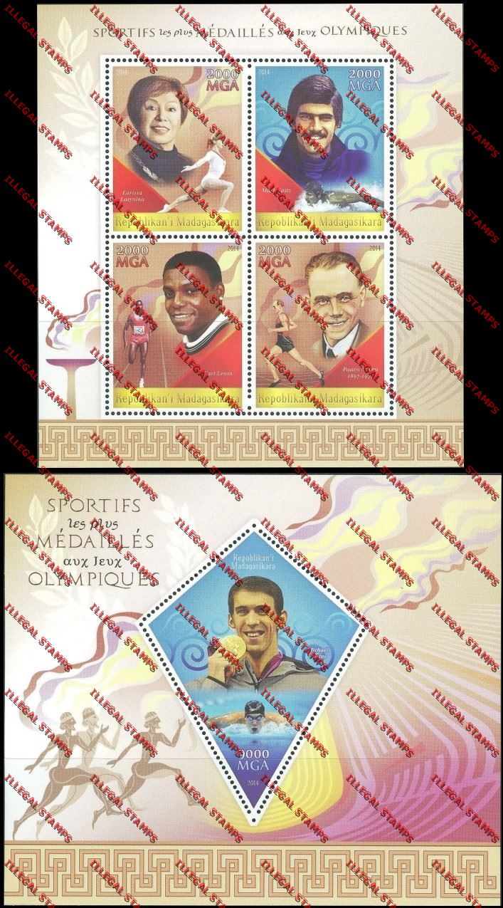 Madagascar 2014 Athletes at the Olympic Games Illegal Stamp Souvenir Sheet and Sheetlet