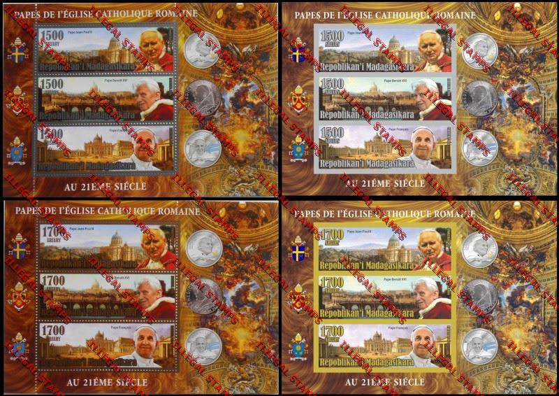 Madagascar 2014 Popes of the Roman Catholic Church Illegal Stamp Souvenir Sheetlets