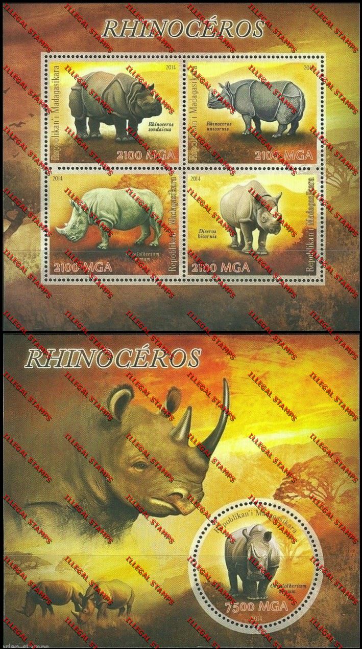 Madagascar 2014 Rhinoceros Illegal Stamp Souvenir Sheet and Sheetlet