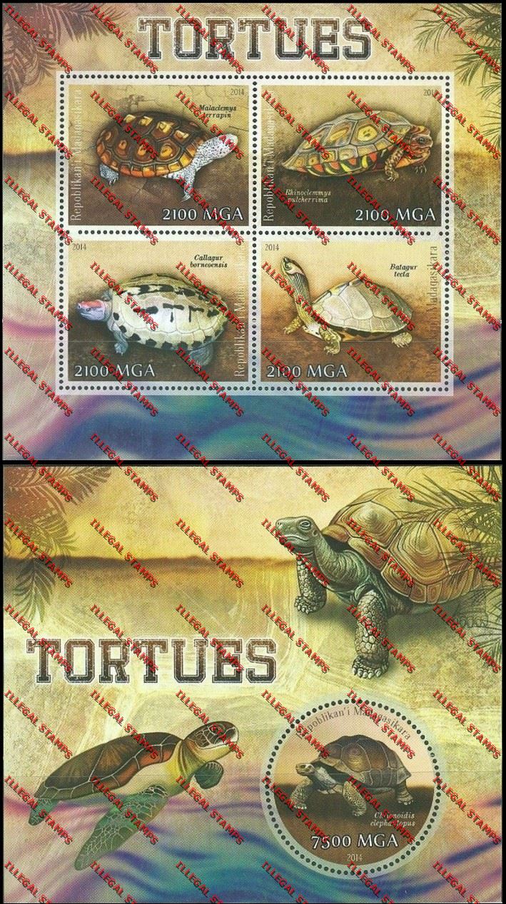Madagascar 2014 Turtles Illegal Stamp Souvenir Sheet and Sheetlet
