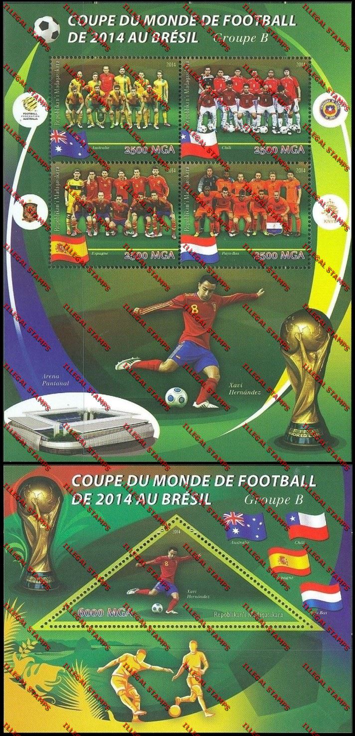 Madagascar 2014 World Cup Soccer Championship Group B Illegal Stamp Souvenir Sheetlet and Souvenir Sheet