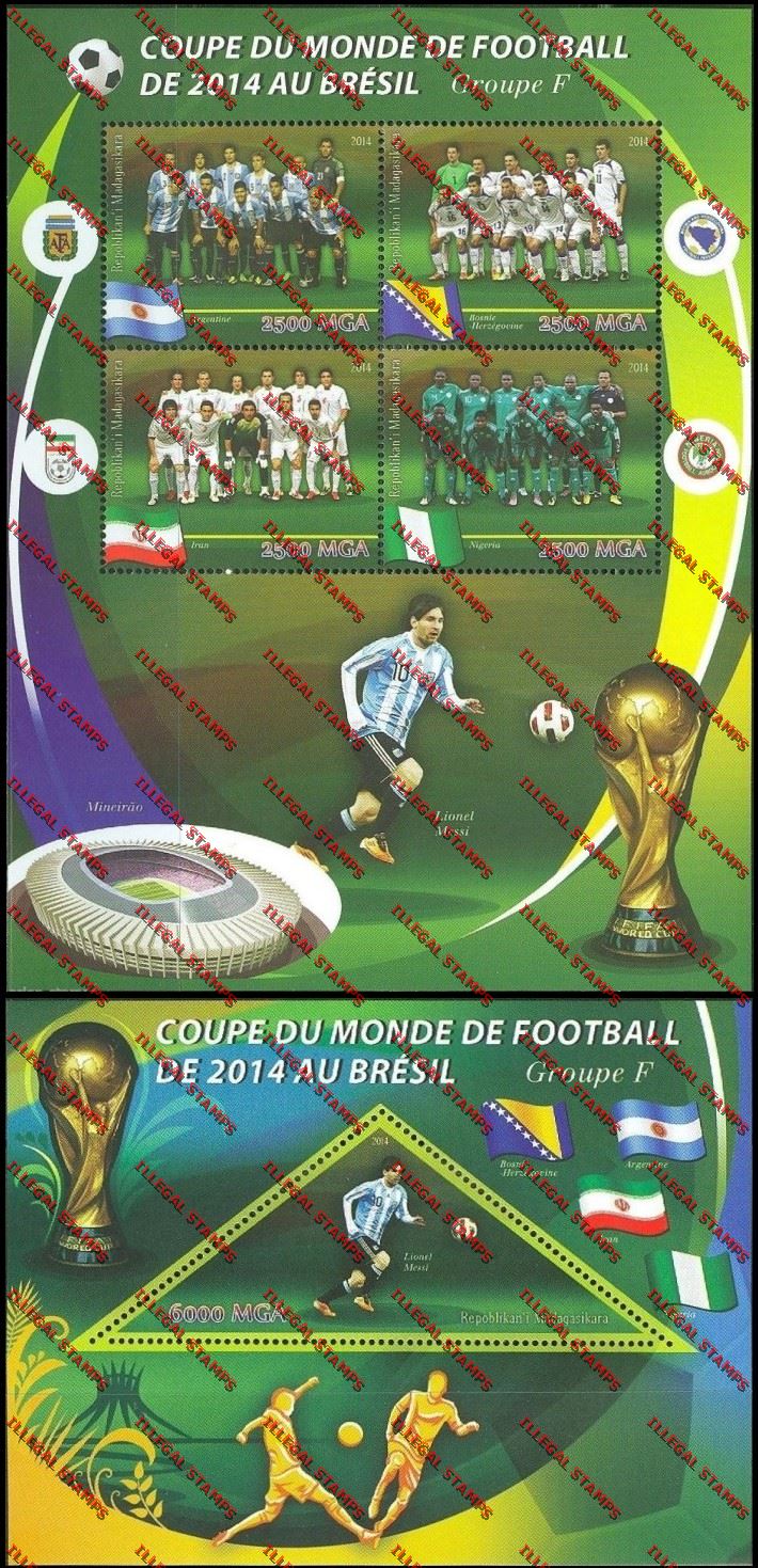 Madagascar 2014 World Cup Soccer Championship Group F Illegal Stamp Souvenir Sheetlet and Souvenir Sheet