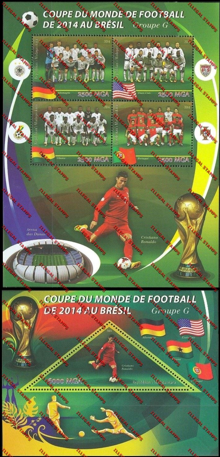 Madagascar 2014 World Cup Soccer Championship Group G Illegal Stamp Souvenir Sheetlet and Souvenir Sheet