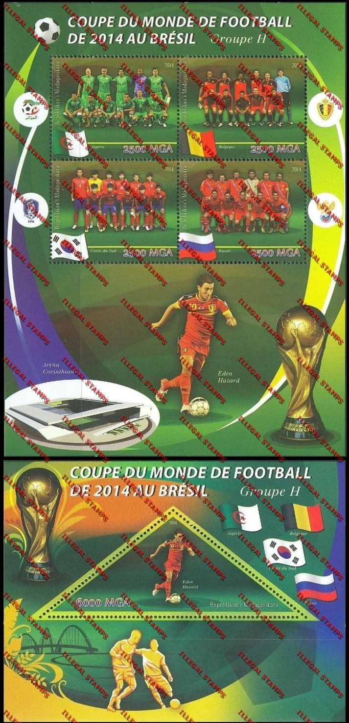 Madagascar 2014 World Cup Soccer Championship Group H Illegal Stamp Souvenir Sheetlet and Souvenir Sheet
