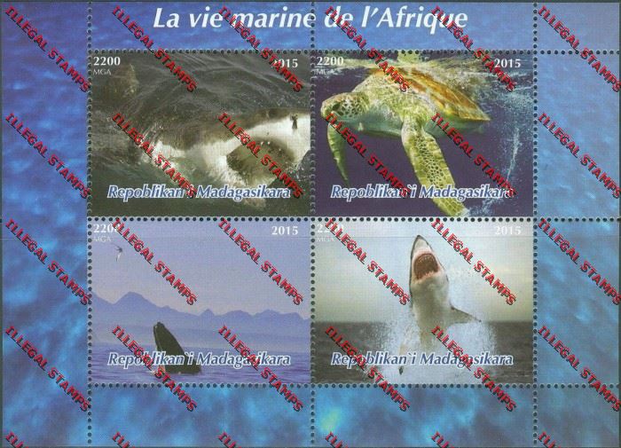 Madagascar 2015 African Marine Life Illegal Stamp Souvenir Sheetlet