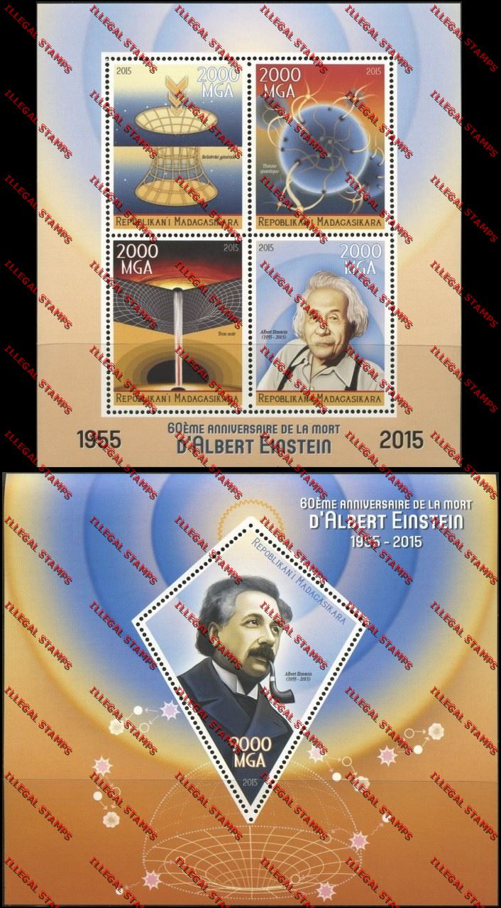 Madagascar 2015 Albert Einstein Illegal Stamp Souvenir Sheet and Sheetlet