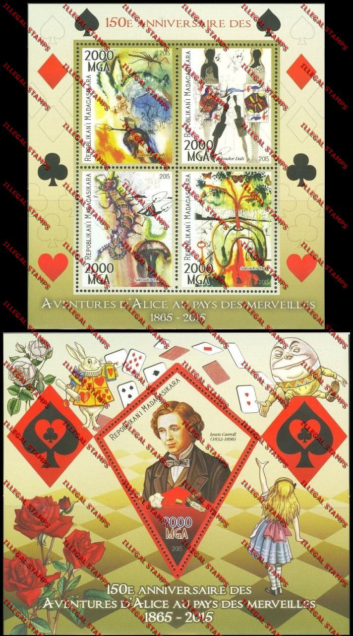 Madagascar 2015 Adventures of Alice in Wonderland Illegal Stamp Souvenir Sheet and Sheetlet