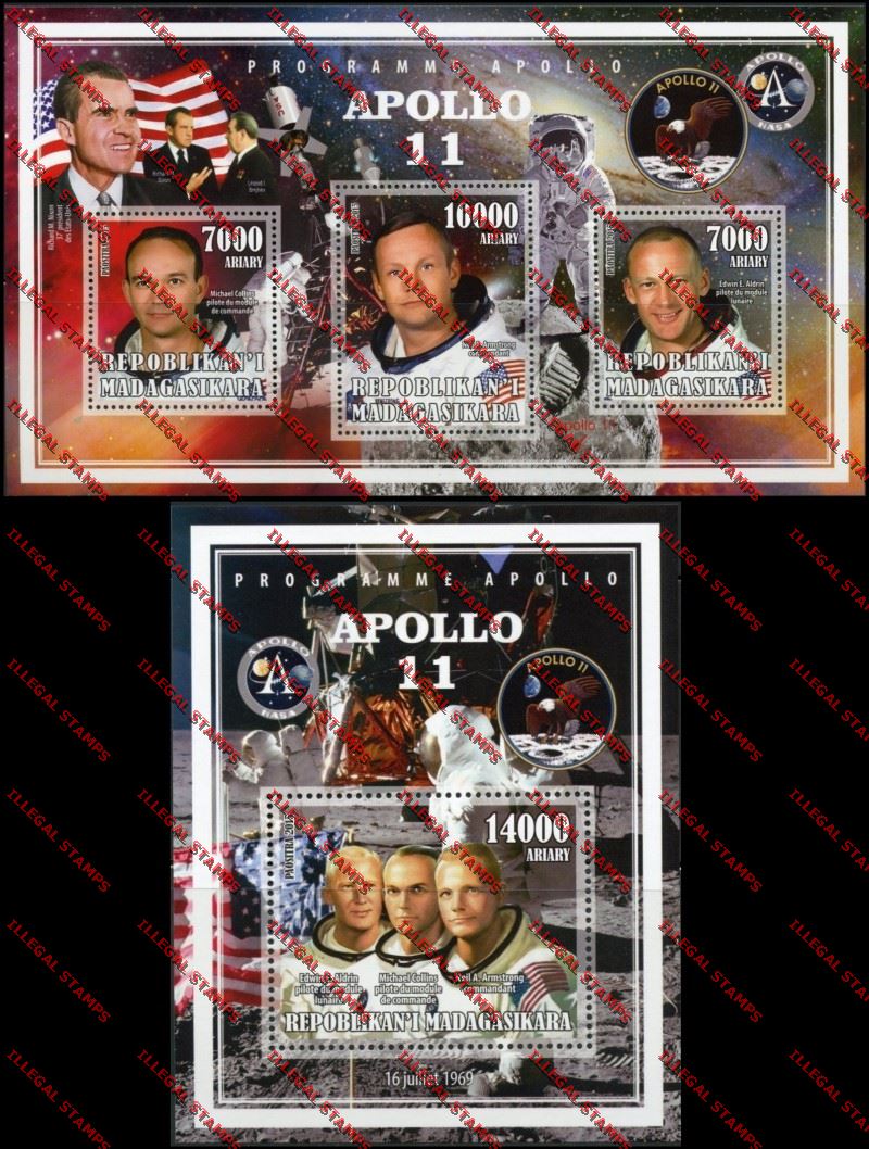 Madagascar 2015 Apollo 11 Illegal Stamp Souvenir Sheet and Sheetlet