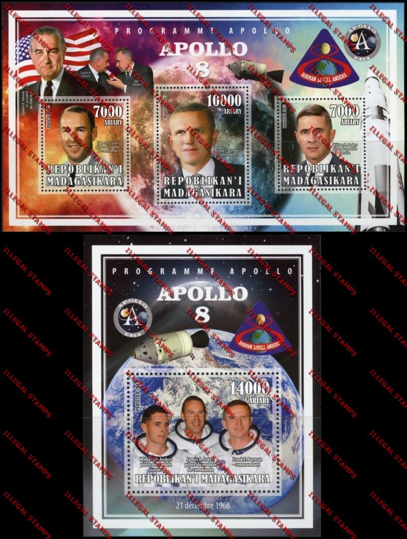 Madagascar 2015 Apollo 8 Illegal Stamp Souvenir Sheet and Sheetlet