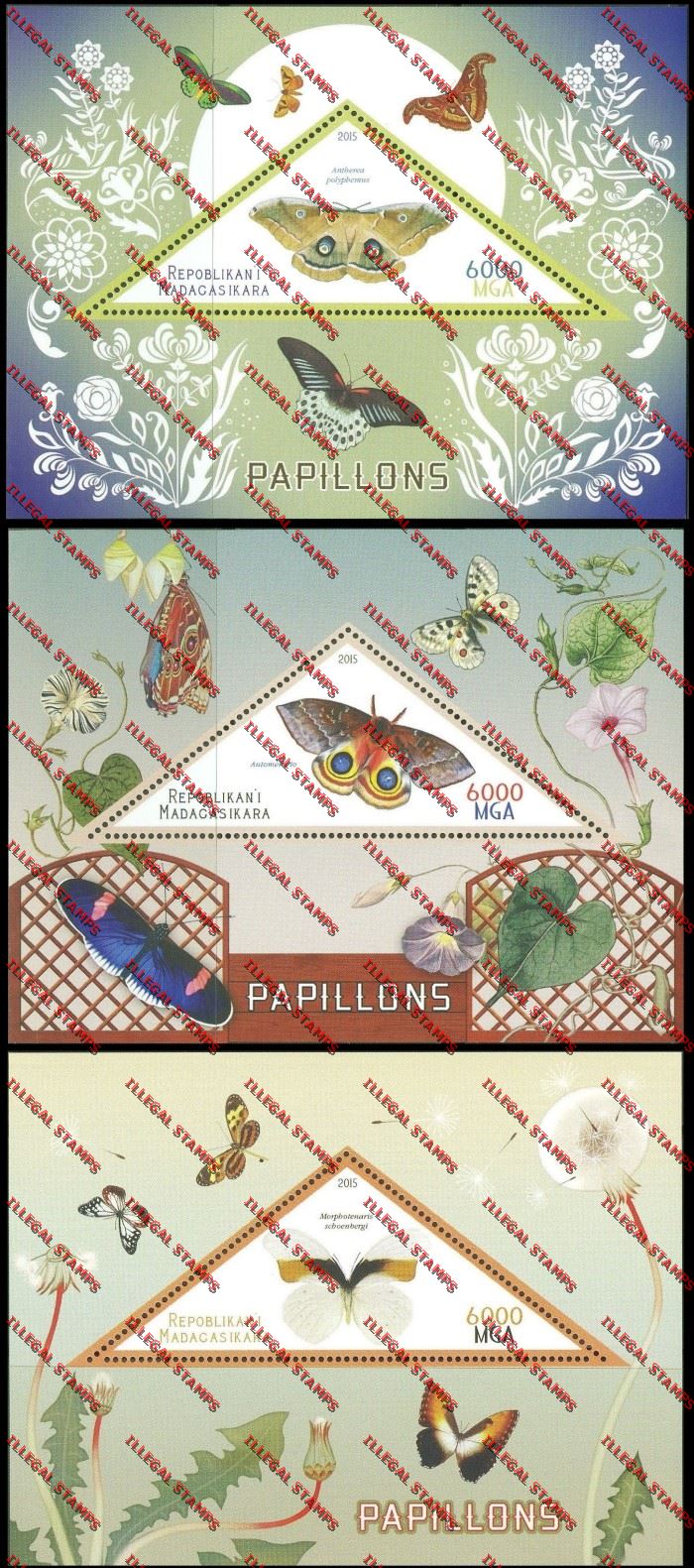 Madagascar 2015 Butterflies Illegal Stamp Souvenir Sheets