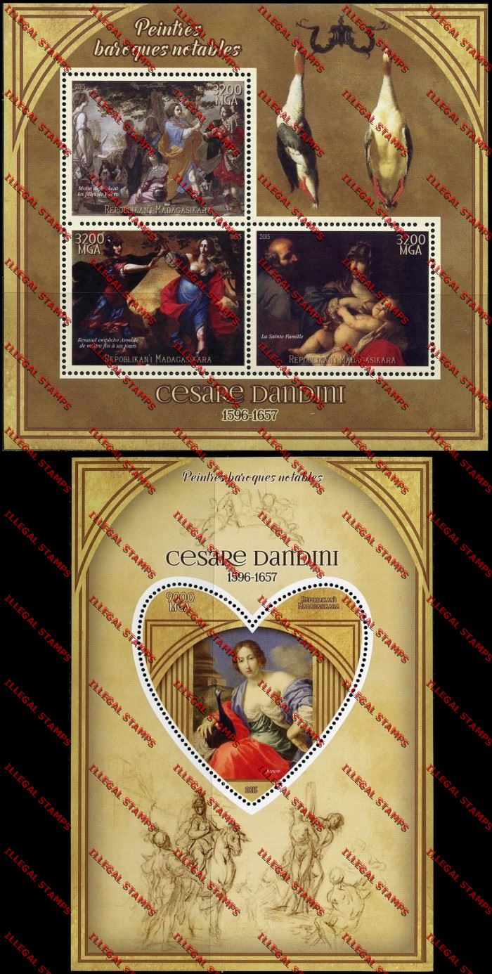 Madagascar 2015 Cesare Dandini Illegal Stamp Souvenir Sheet and Sheetlet