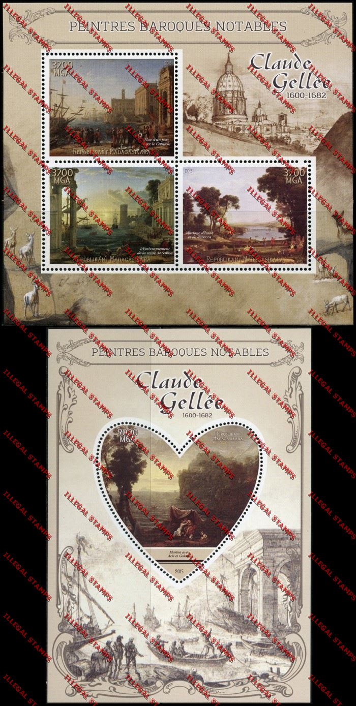 Madagascar 2015 Claude Gellee Illegal Stamp Souvenir Sheet and Sheetlet