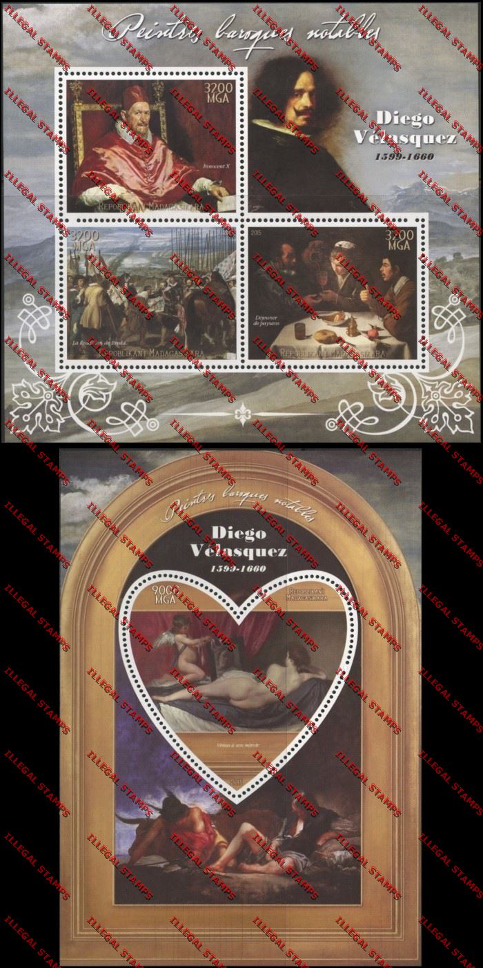 Madagascar 2015 Diego Velasquez Illegal Stamp Souvenir Sheet and Sheetlet