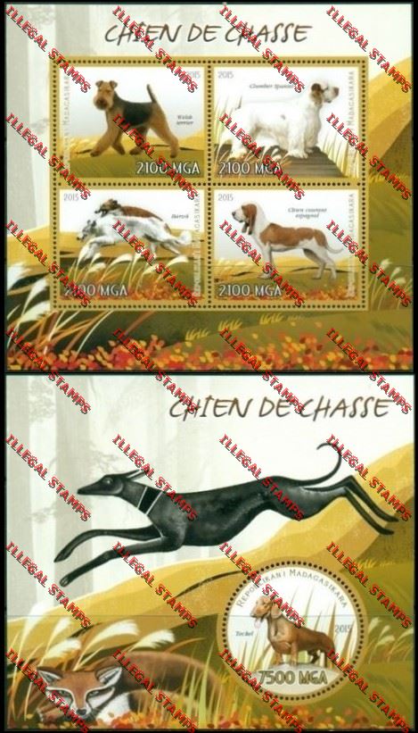 Madagascar 2015 Hunting Dogs Illegal Stamp Souvenir Sheet and Sheetlet