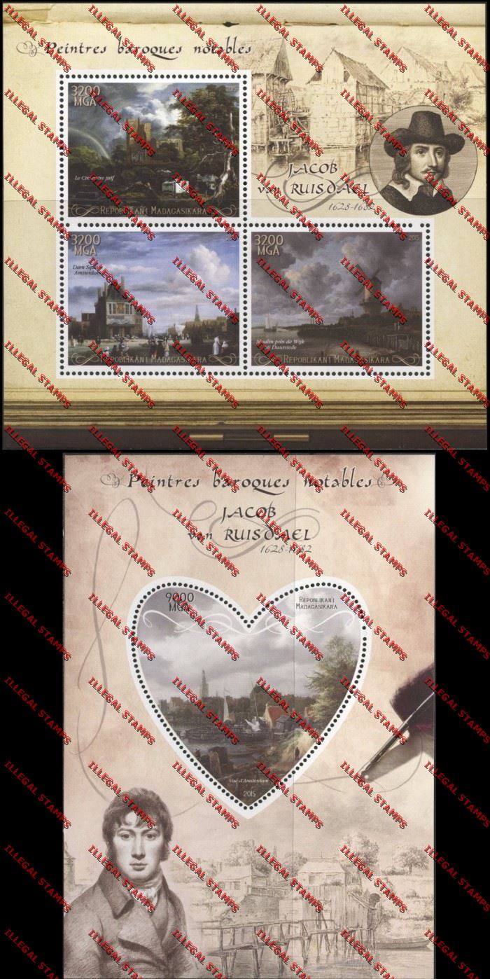 Madagascar 2015 Jacob van Ruisdael Illegal Stamp Souvenir Sheet and Sheetlet