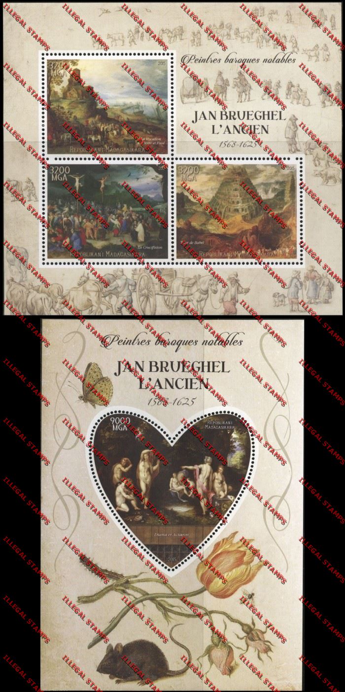 Madagascar 2015 Jan Brueghel the Elder Illegal Stamp Souvenir Sheet and Sheetlet