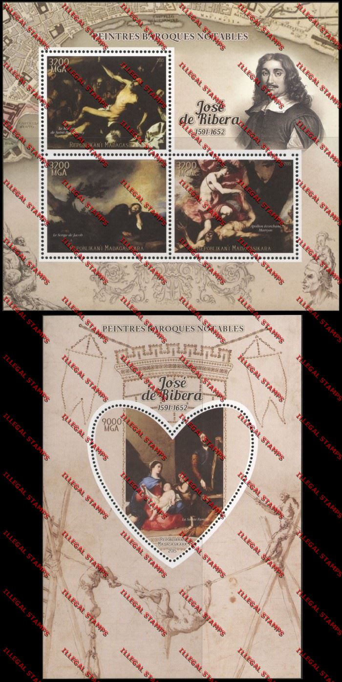 Madagascar 2015 Jose de Ribera Illegal Stamp Souvenir Sheet and Sheetlet