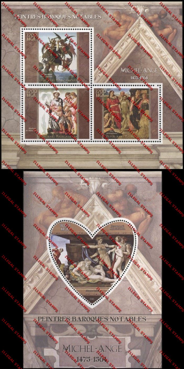 Madagascar 2015 Michelangelo Illegal Stamp Souvenir Sheet and Sheetlet