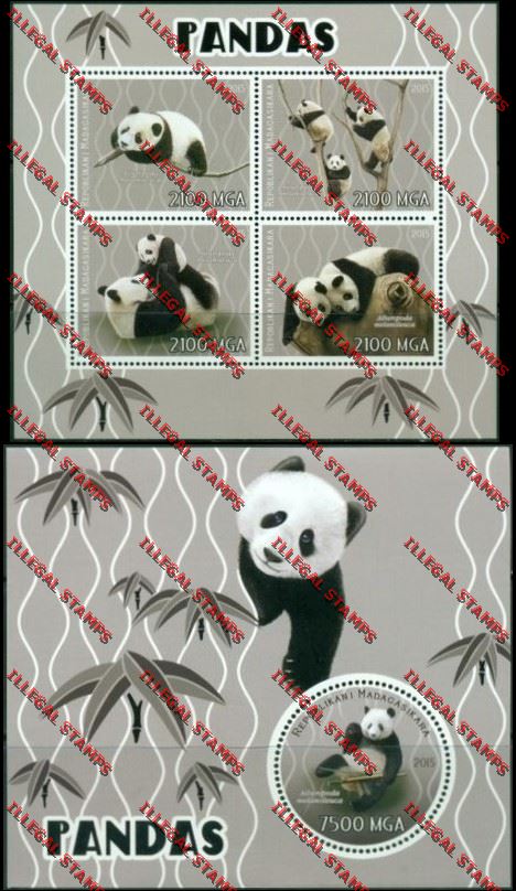 Madagascar 2015 Pandas Illegal Stamp Souvenir Sheet and Sheetlet
