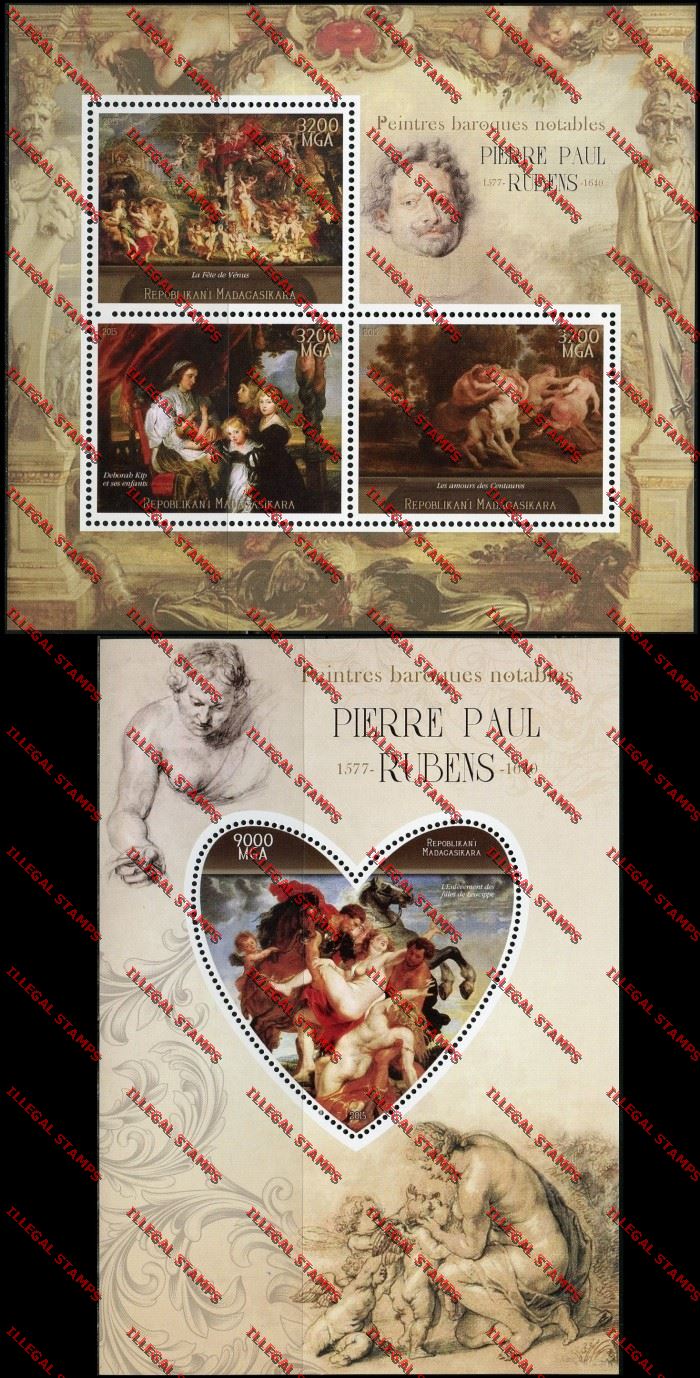 Madagascar 2015 Pierre Paul Rubens Illegal Stamp Souvenir Sheet and Sheetlet