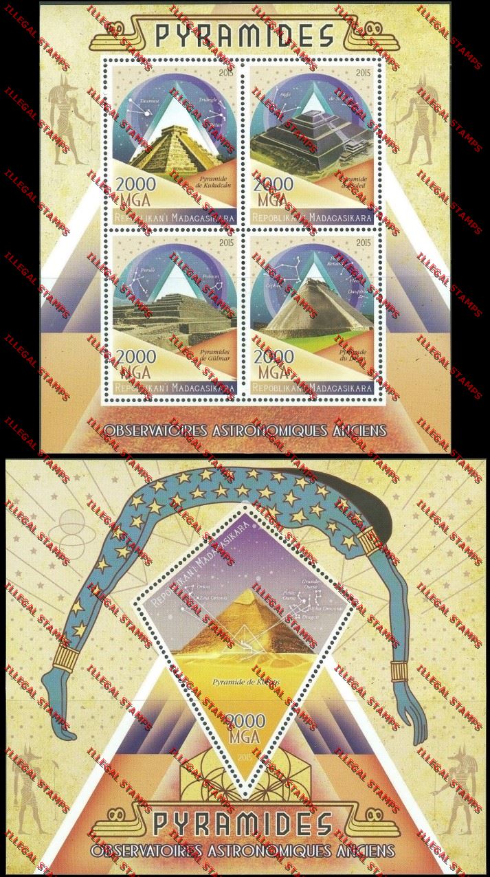Madagascar 2015 Pyramids Illegal Stamp Souvenir Sheet and Sheetlet