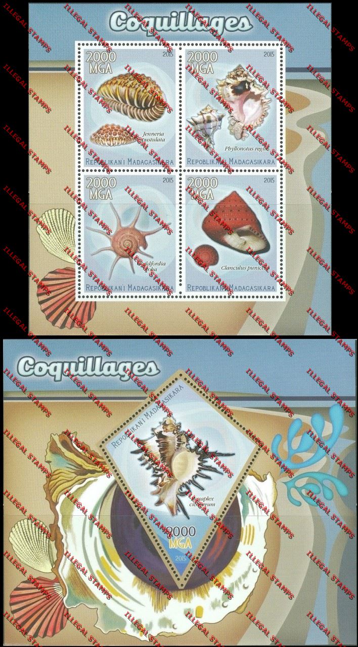 Madagascar 2015 Seashells Illegal Stamp Souvenir Sheet and Sheetlet