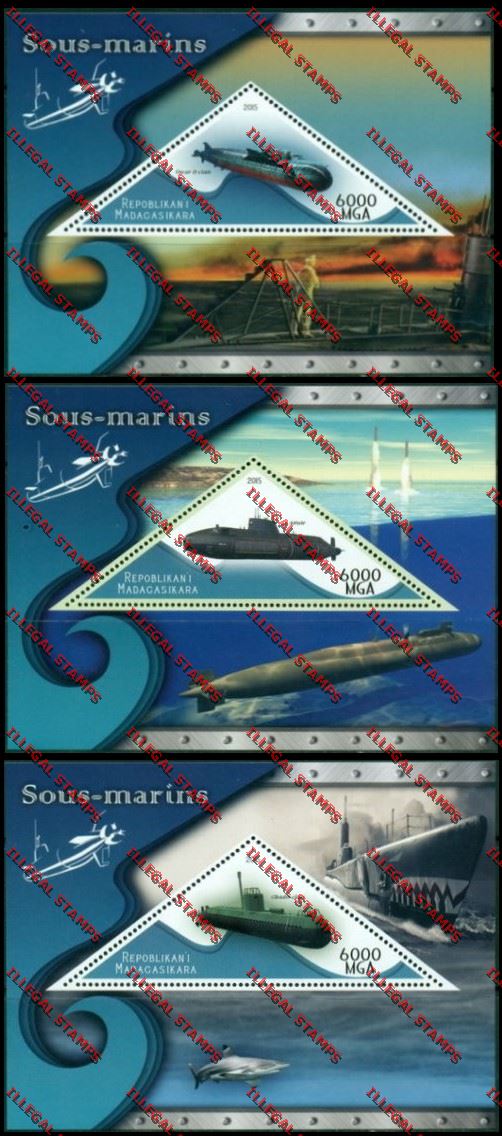 Madagascar 2015 Submarines Illegal Stamp Souvenir Sheets