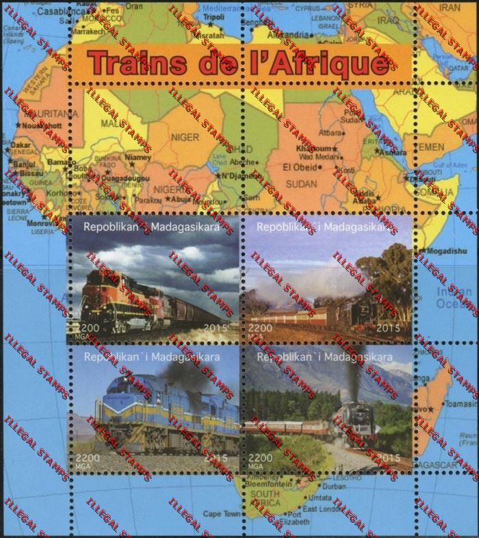 Madagascar 2015 Trains of Africa Illegal Stamp Souvenir Sheetlet
