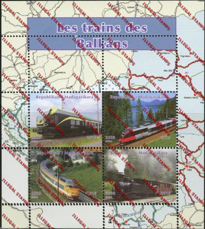 Madagascar 2015 Trains of the Balkans Illegal Stamp Souvenir Sheetlet
