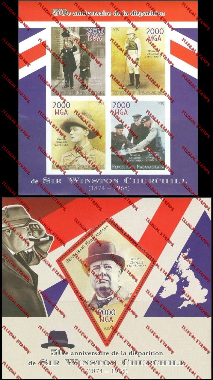 Madagascar 2015 Sir Winston Churchill Illegal Stamp Souvenir Sheet and Sheetlet
