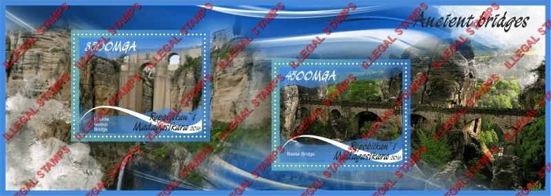 Madagascar 2016 Ancient Bridges Illegal Stamp Souvenir Sheet of 2