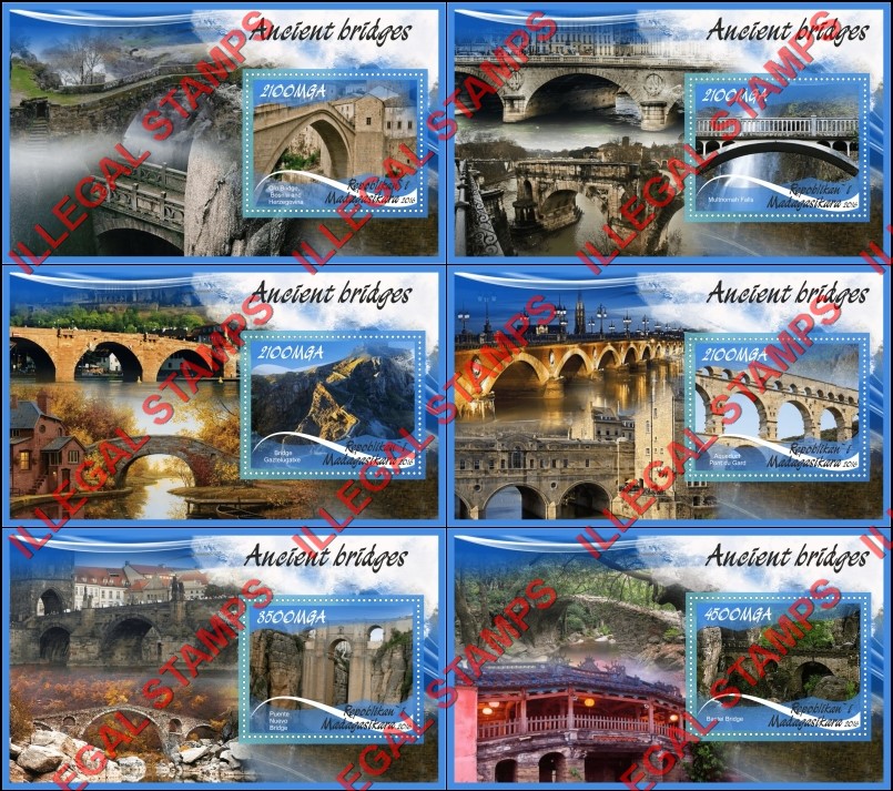 Madagascar 2016 Ancient Bridges Illegal Stamp Souvenir Sheets of 1
