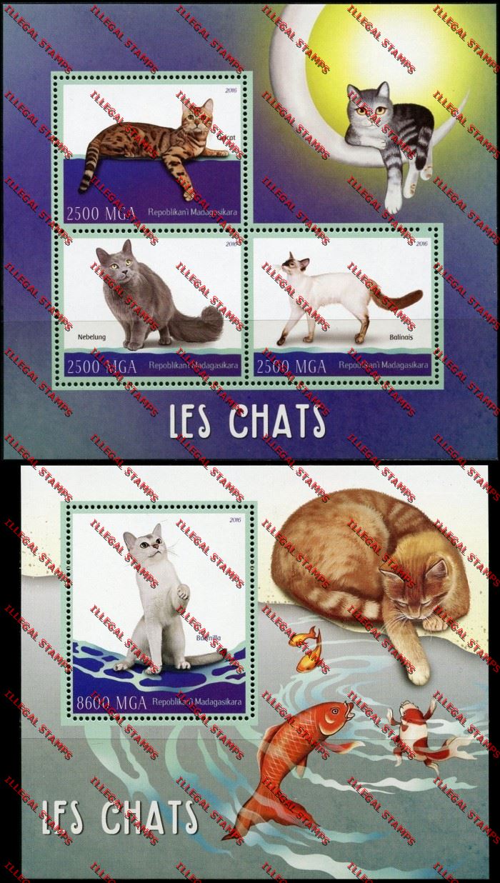 Madagascar 2016 Cats Illegal Stamp Souvenir Sheets of 3 and 1